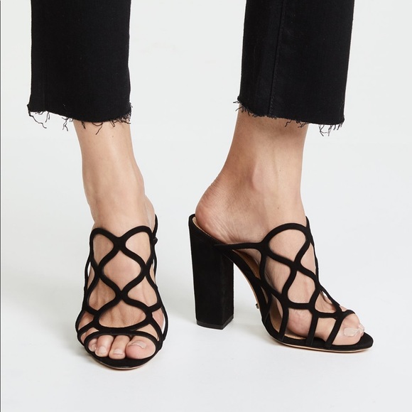 SCHUTZ Shoes - SCHUTZ Nurten Black Caged Suede Block Heel